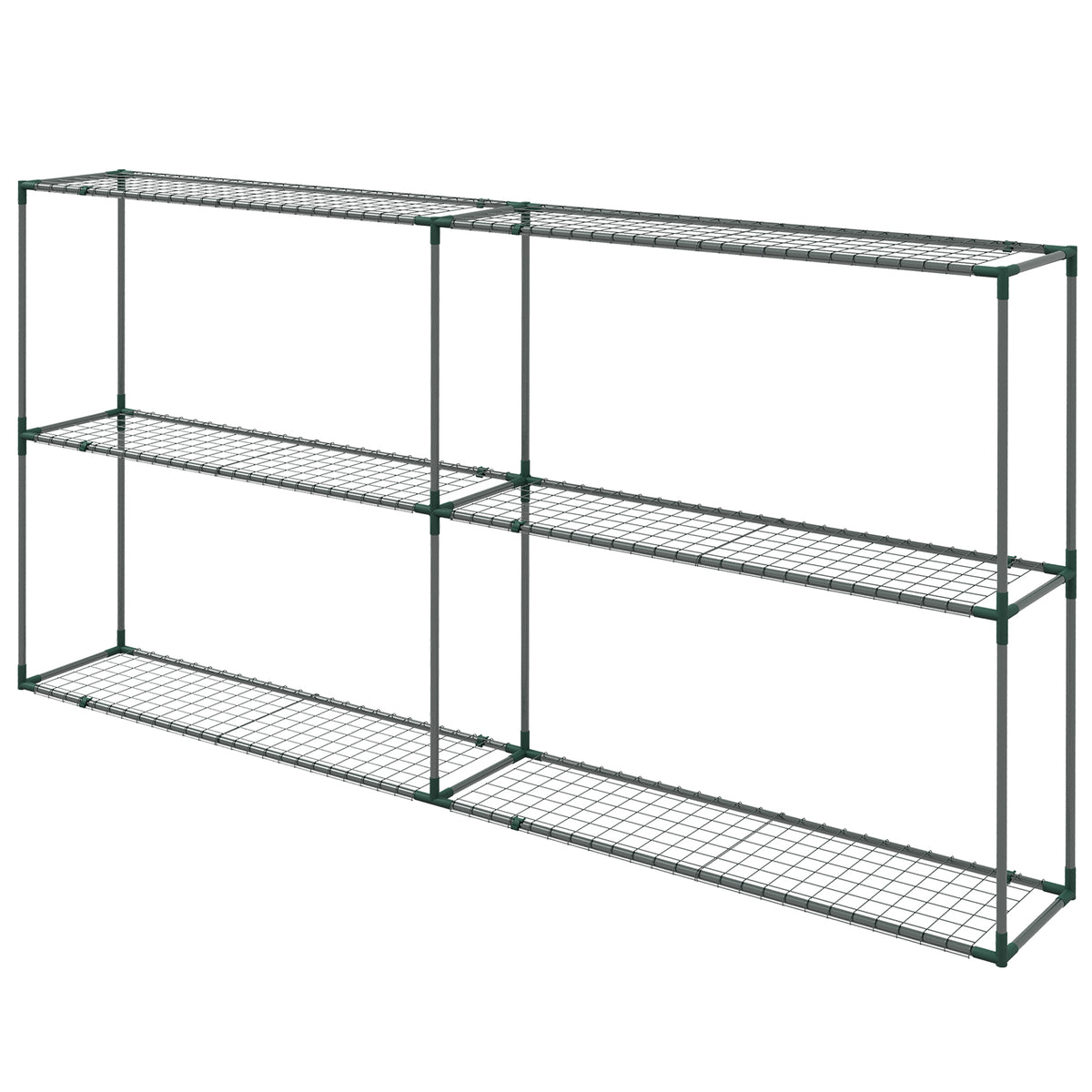 Three-tier flower stand, plant shelf for greenhouses, sheds, garages, 222x30x114 cm, dark green