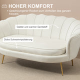 Vintage 2-seater sofa, couch, upholstered furniture, velvet look, up to 150 kg, cream/gold (5)
