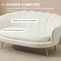 Vintage 2-seater sofa, couch, upholstered furniture, velvet look, up to 150 kg, cream/gold (5)
