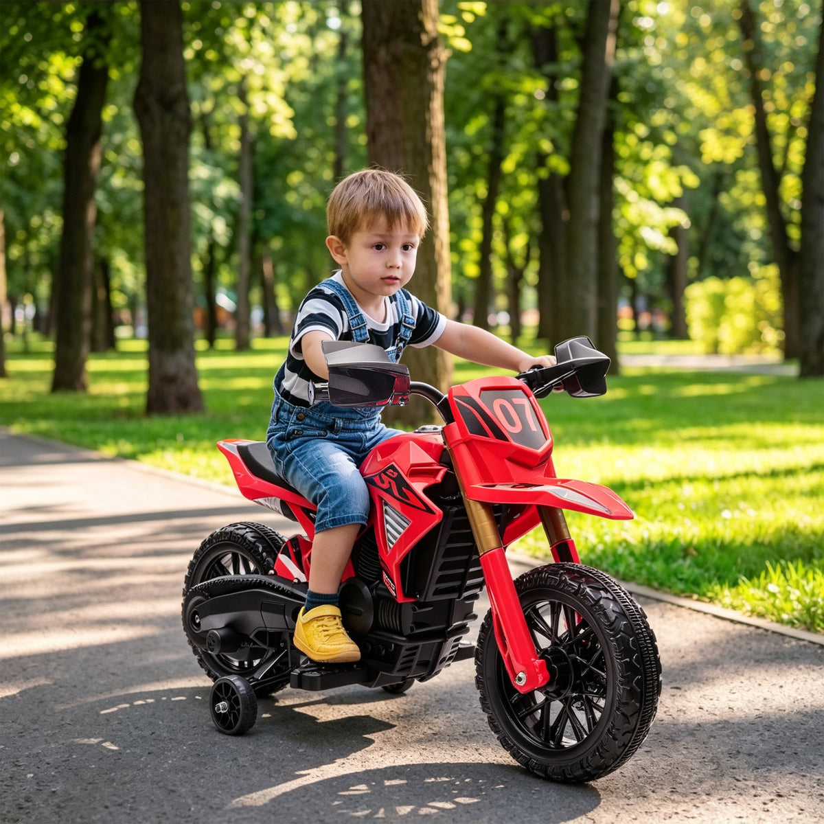 Electric motorcycle for children, 6V battery-powered, training wheels, horn, engine start sound, 3-8 years, red (2)