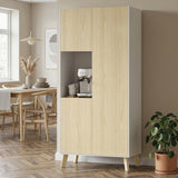 170 cm kitchen cabinet, modern cabinet with open compartment, adjustable shelves, natural wood look (10)