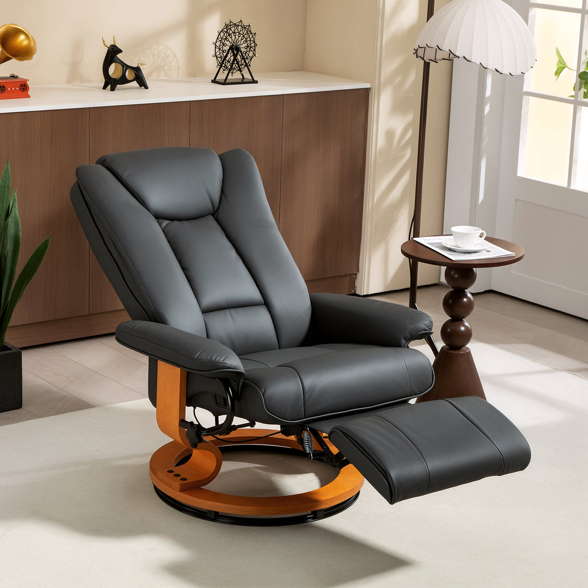 Recliner with reclining function, swivel, up to 150 kg, faux leather upholstery, steel frame, dark grey (2)
