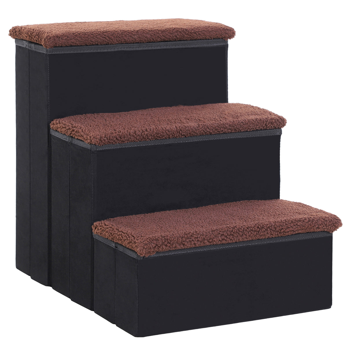 Pet stairs, cat stairs, dog stairs, foldable 3-step pet stairs with storage for cats and dogs, MDF, black, 40 x