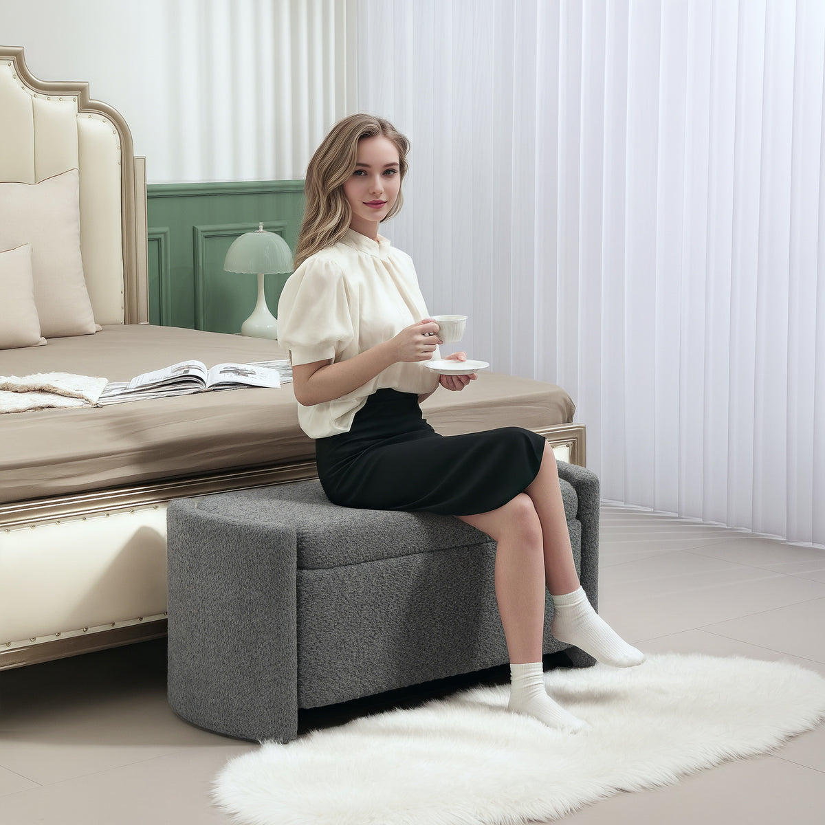 Storage bench, hallway bench, shoe bench, upholstered, 105 cm x 44 cm x 45.5 cm. Gray (2)