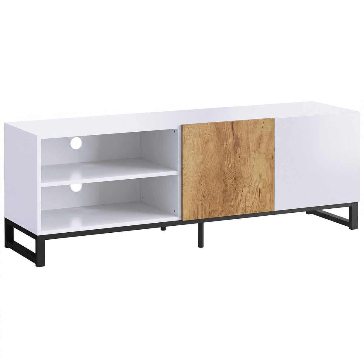 TV stand for TVs up to 55 inches, modern TV lowboard with adjustable shelves, white