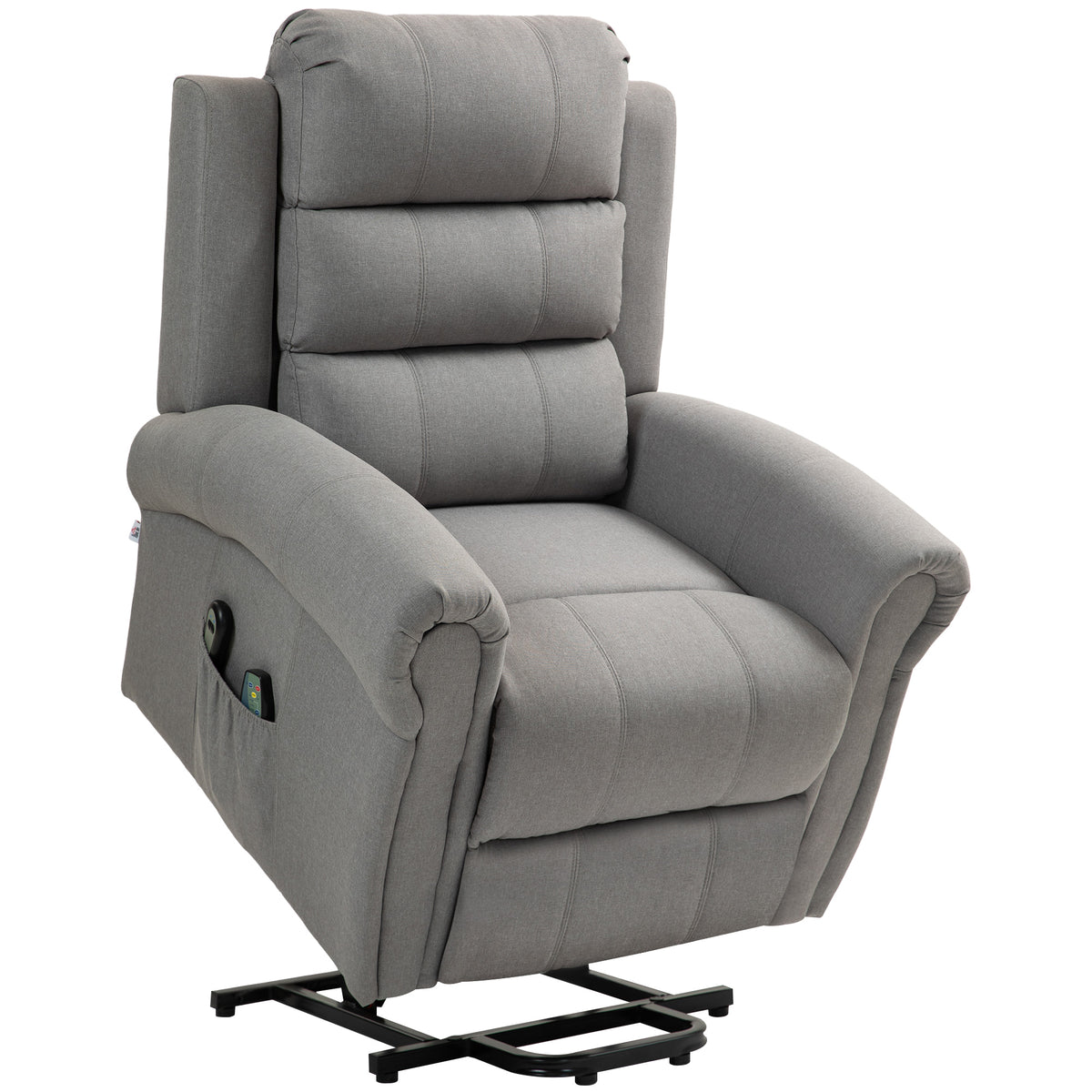 Recliner with lift assist, 8 massage points, heated backrest, linen look, light gray