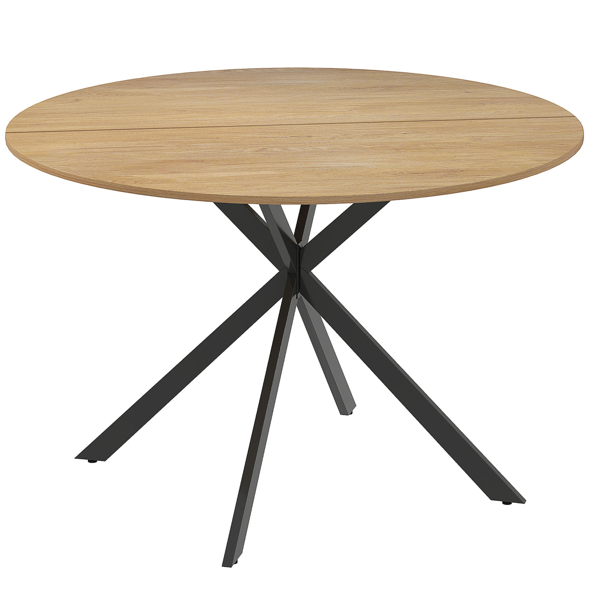 Round dining table for 4 people, industrial style kitchen table with steel legs, for dining room, kitchen, oak