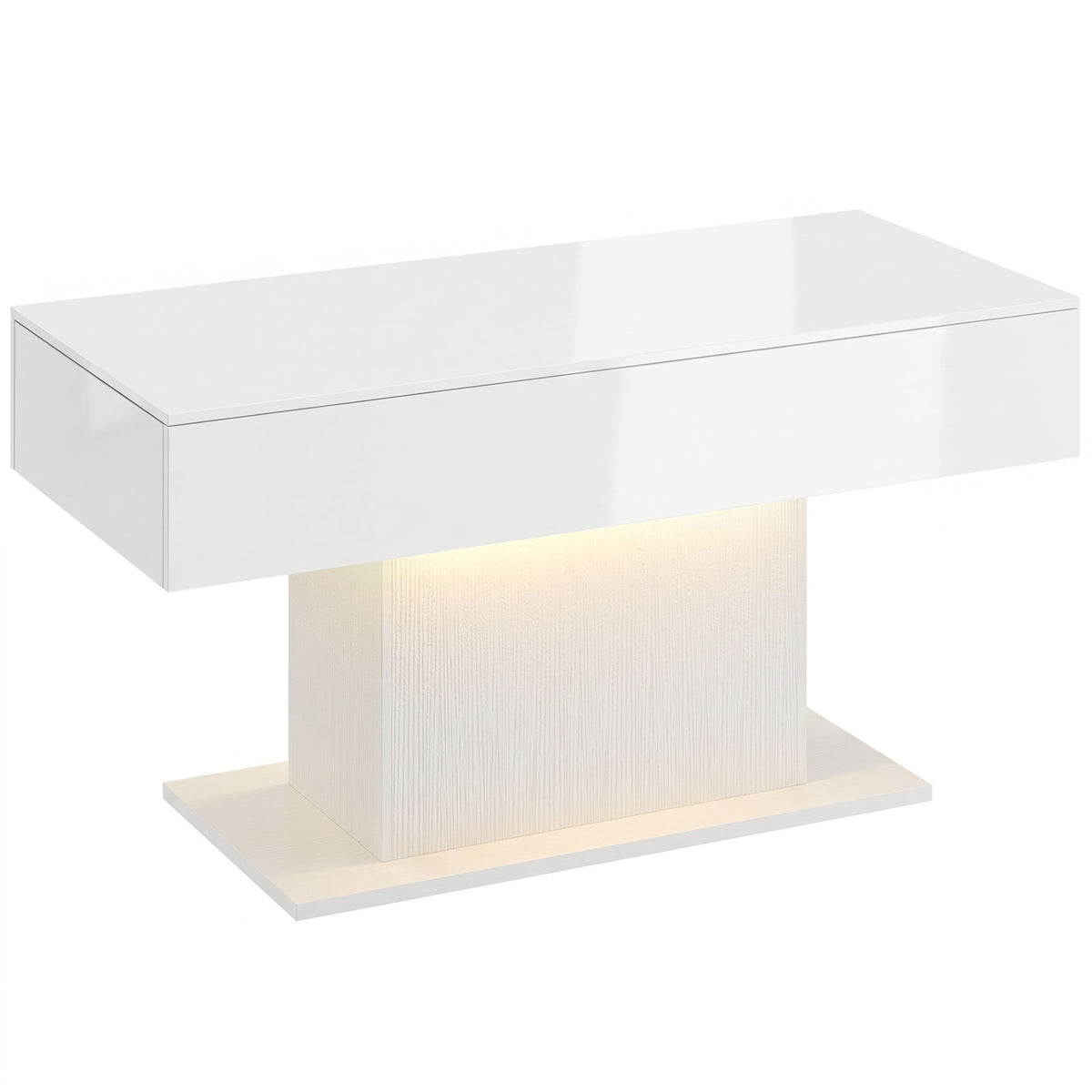 LED Coffee Table with Storage, High Gloss, Modern, 2 Drawers & Remote Control, White