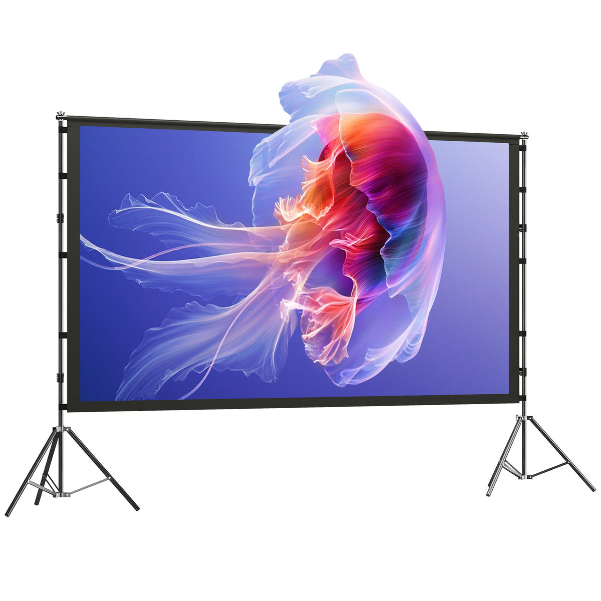 100-inch 16:9 HD 4K/8K projector screen with stand, portable double-sided screen with foldable tripods, white