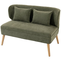 2-seater sofa, small chenille sofa with wingback, thick seat, rubberwood legs, dark green (9)