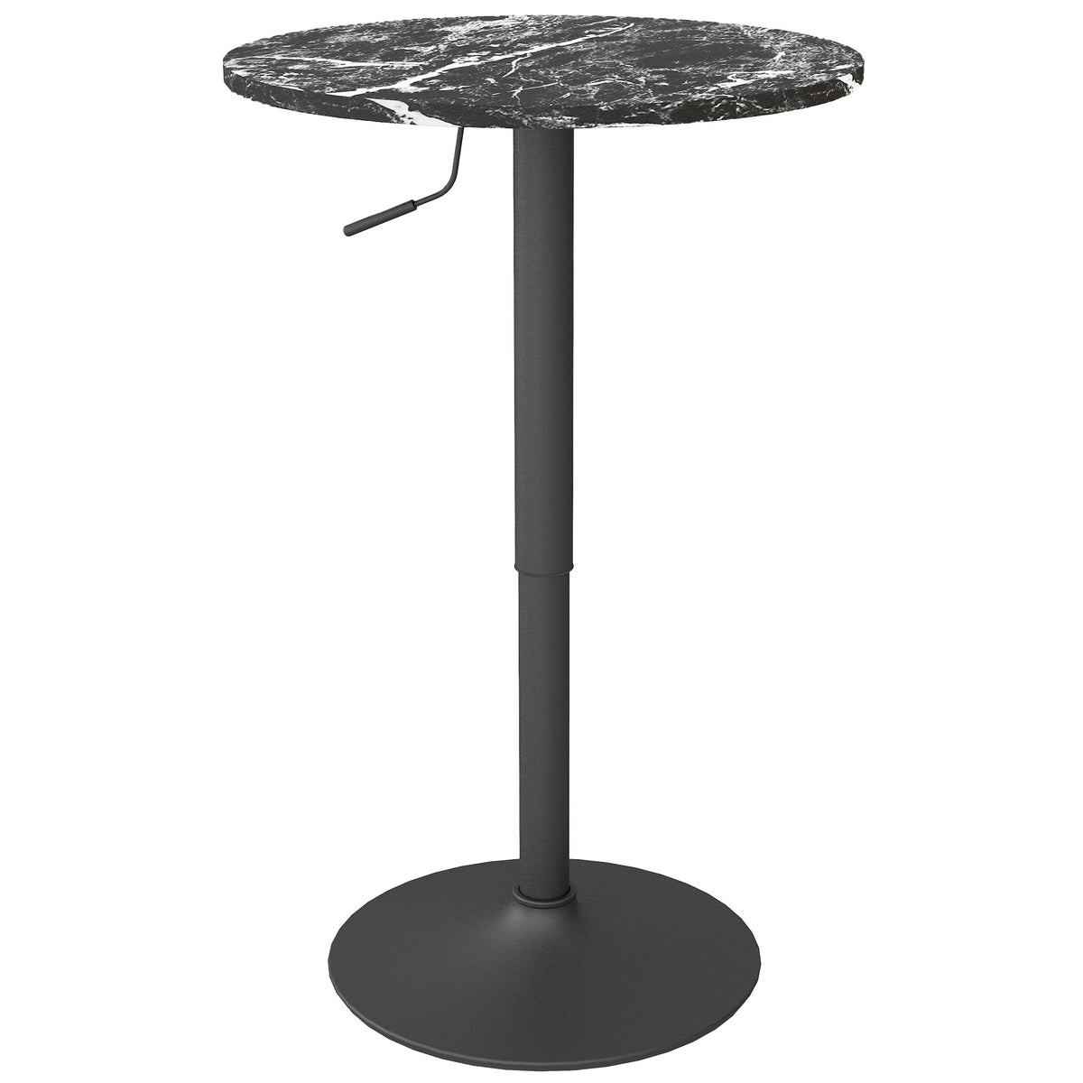 Bar table for 2 people, height-adjustable, marble look, 60 x 60 x 68-93.5 cm, black