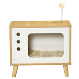 TV-design cat cave incl. toy, washable cushion, 50 cm x 28 cm x 43 cm, oak + beige + white (10)