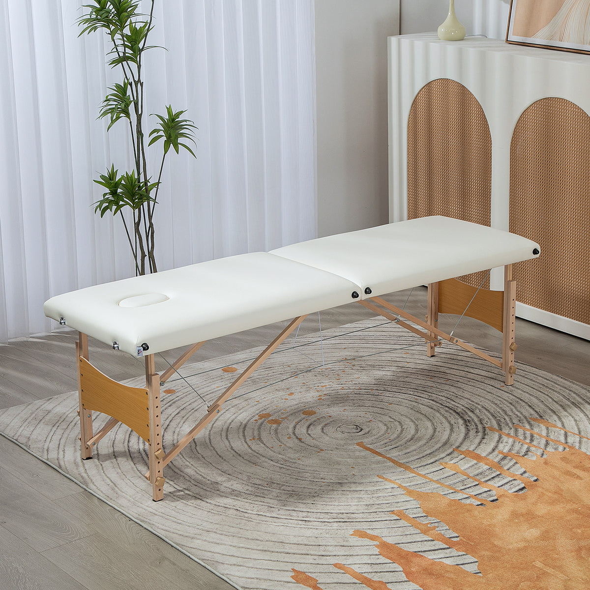 Portable massage table 2 zones foldable height-adjustable massage bed 60 cm wide with carrying case wooden legs (2)