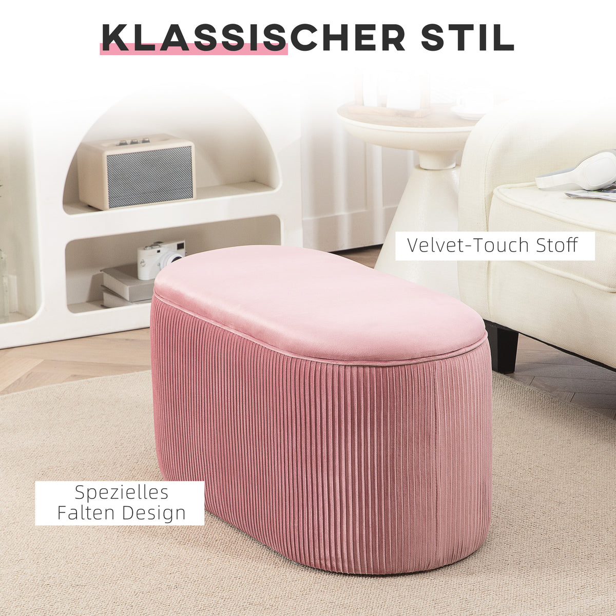 Bench, storage bench, upholstered bench, ottoman, retro design, velvet look, 81 cm x 40 cm x 41 cm, old rose (4)