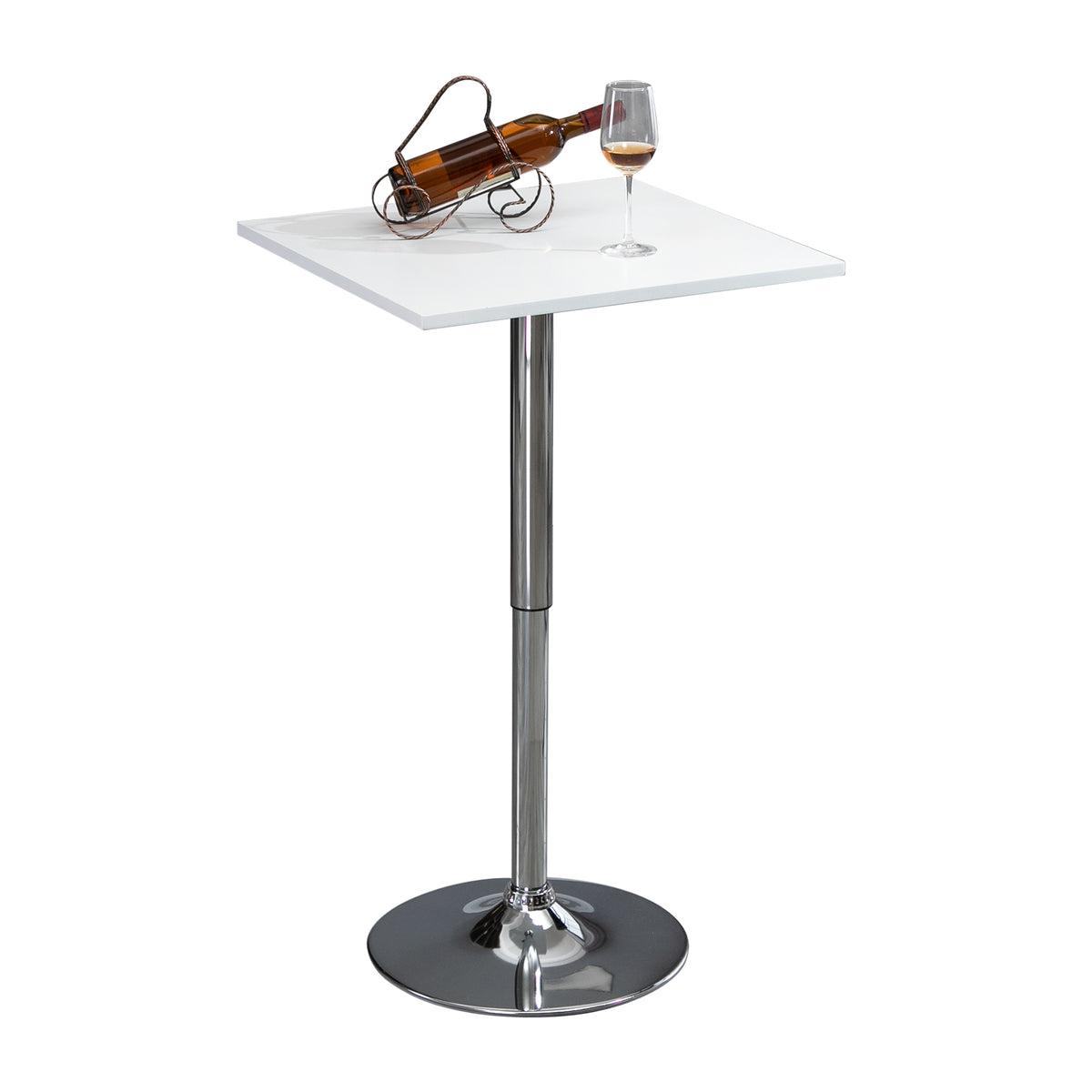Height-adjustable bar table, 360° rotatable, scratch-resistant feet, stable metal base, white
