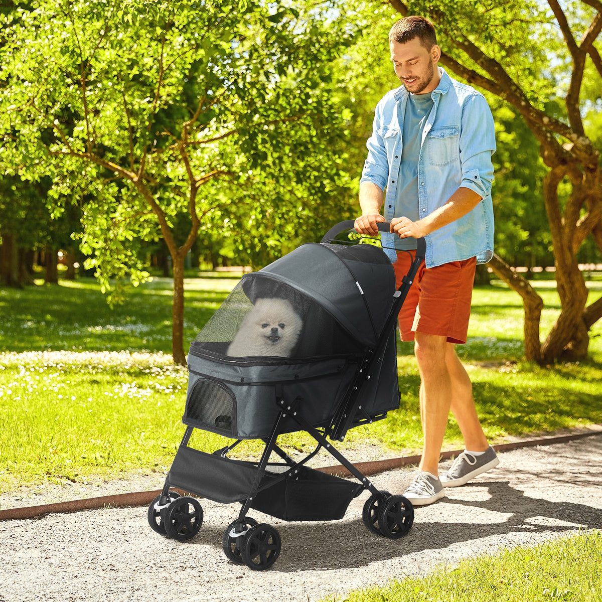 Pet Stroller Dog Buggy up to 10 kg Foldable Mesh Windows Storage Basket Adjustable Canopy Dark Gray 76.5 x 52 x (2)