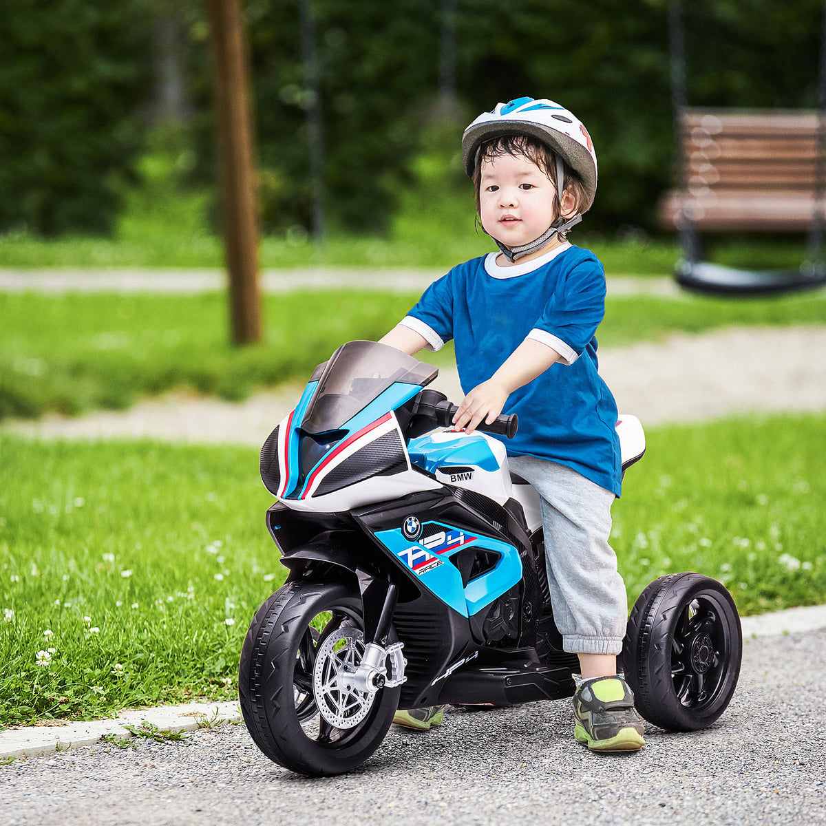 Kids' motorcycle, electric motorcycle, headlights, 3 music modes, for children 1.5-5 years old, blue, 82.5 x 42 (2)