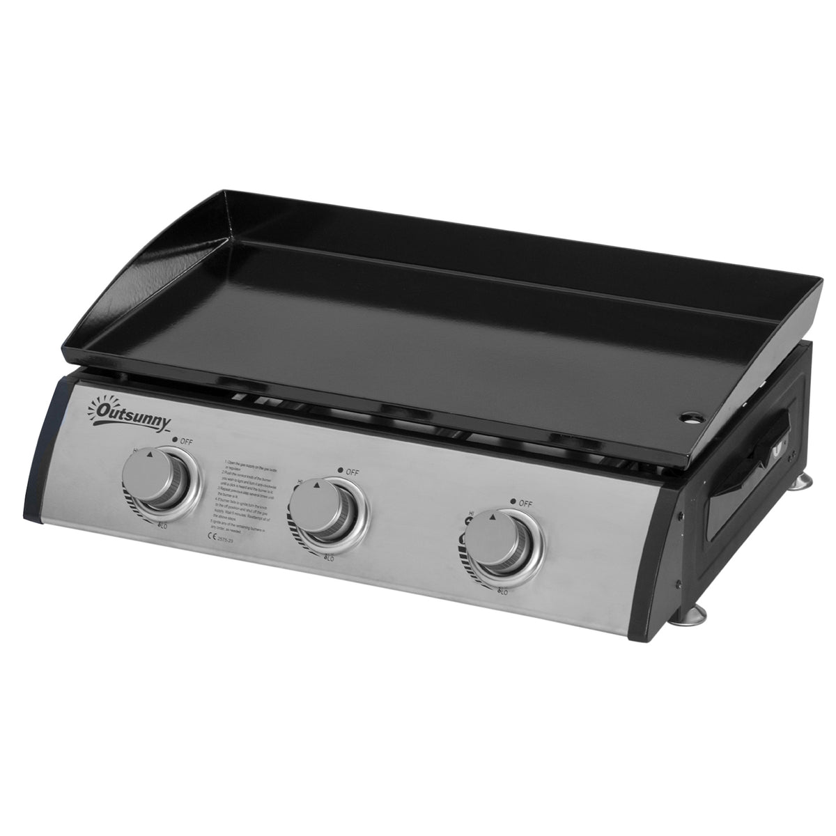 3-burner gas grill, hose, non-stick griddle, stainless steel, color: silver, 63 x 48 x 21 cm