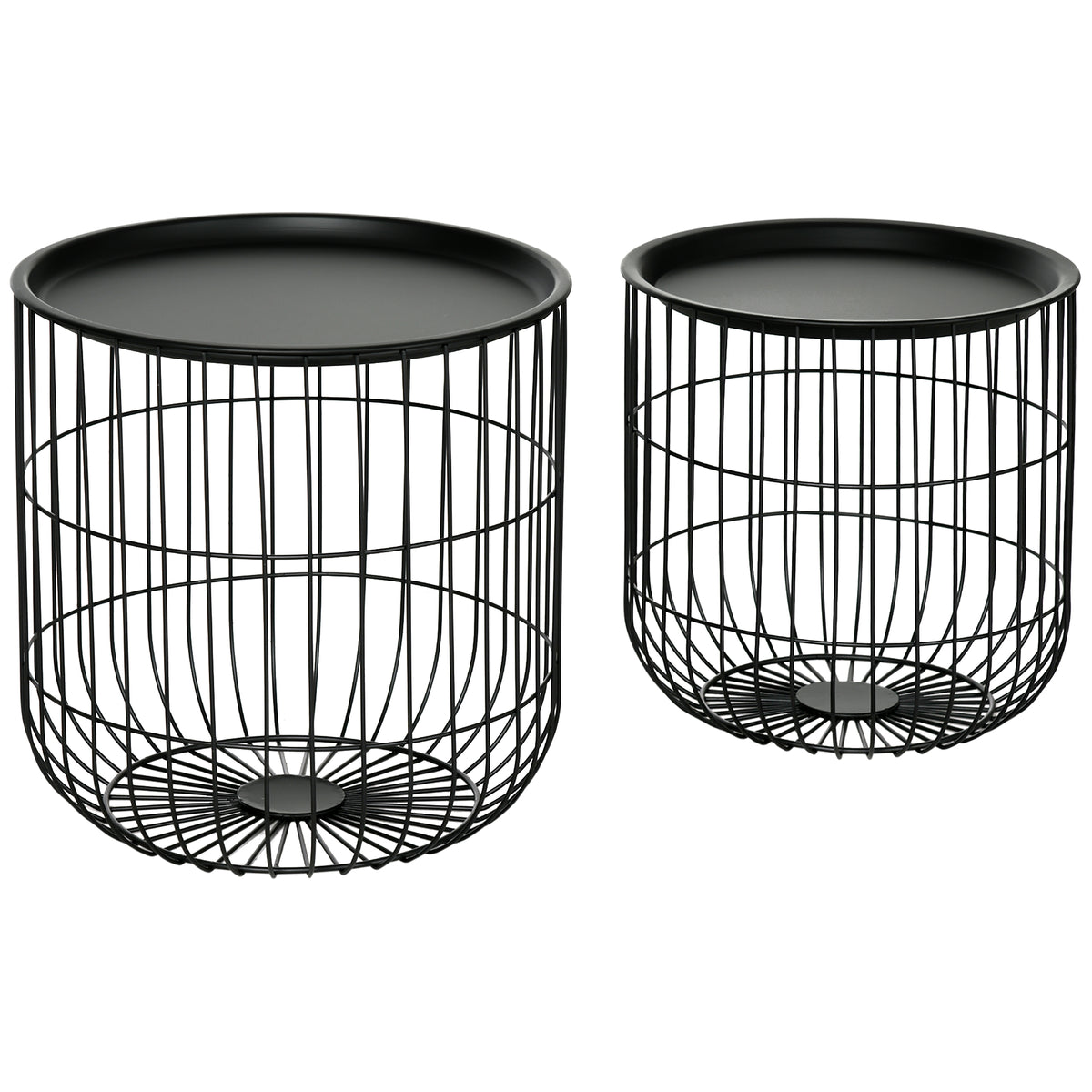 Set of 2 side tables in Scandi design, with storage space, stackable, black