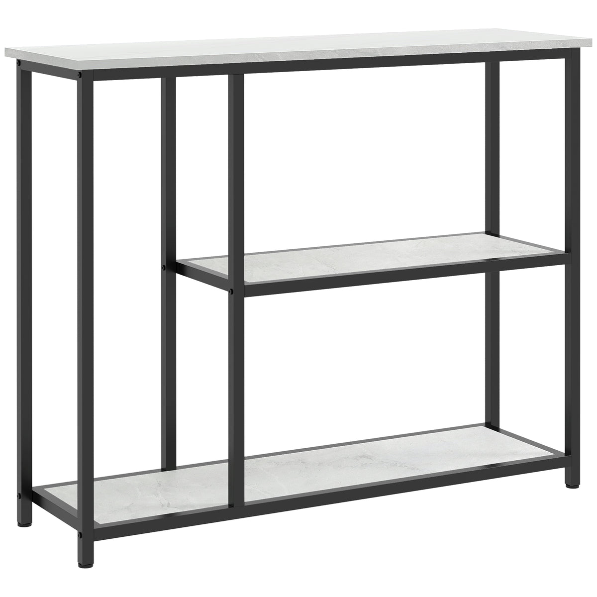 Console table in industrial design, 2 shelves, marble look, black + white