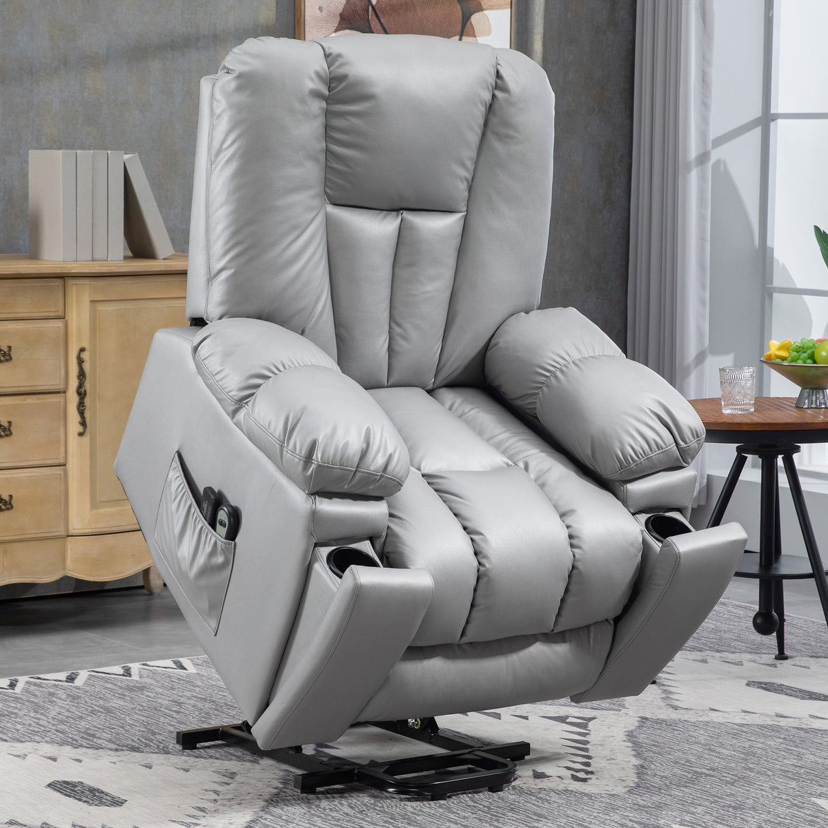 Massage Recliner, Relax Chair, Senior Chair, Remote Control, Side Pockets, 94 cm x 96 cm x 106 cm, Dark Gray (2)