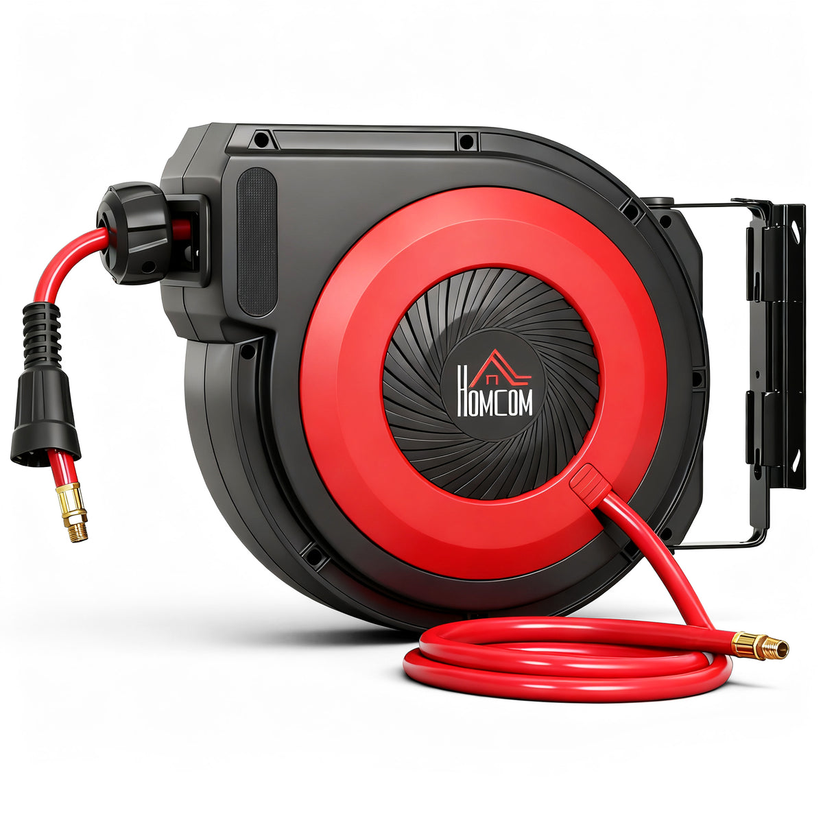 Hose reel with retraction mechanism, 16.5 m long hose, wall mounting, red+black