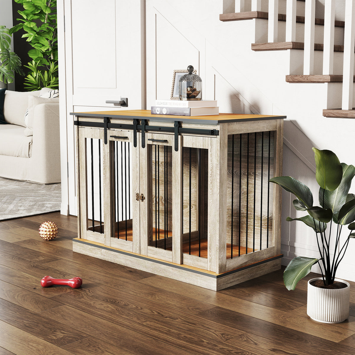 Dog crate with 2 doors, transport box for dogs, rustic design, lockable, brown (2)