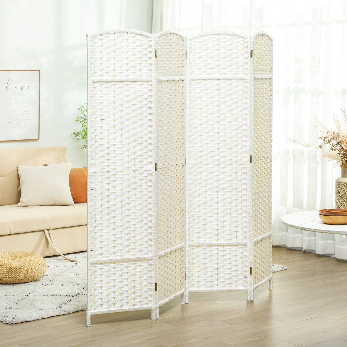 4-panel room divider, foldable privacy screen, privacy wall for living room, bedroom, home office, white (2)