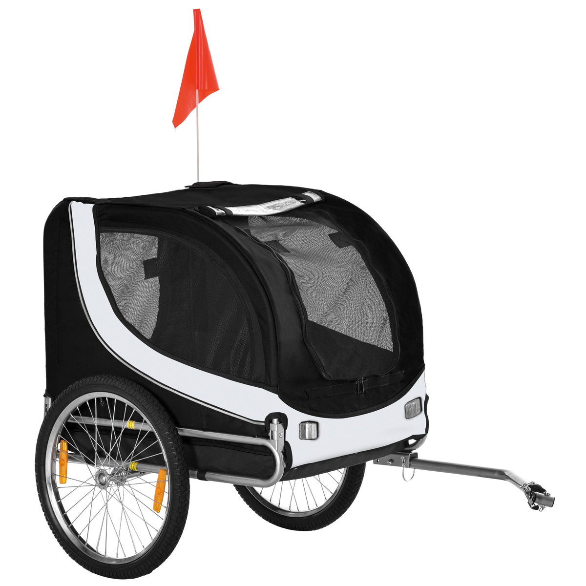 Bicycle trailer dog trailer up to 20kg mesh windows, roll-up cover, universal hitch white+black