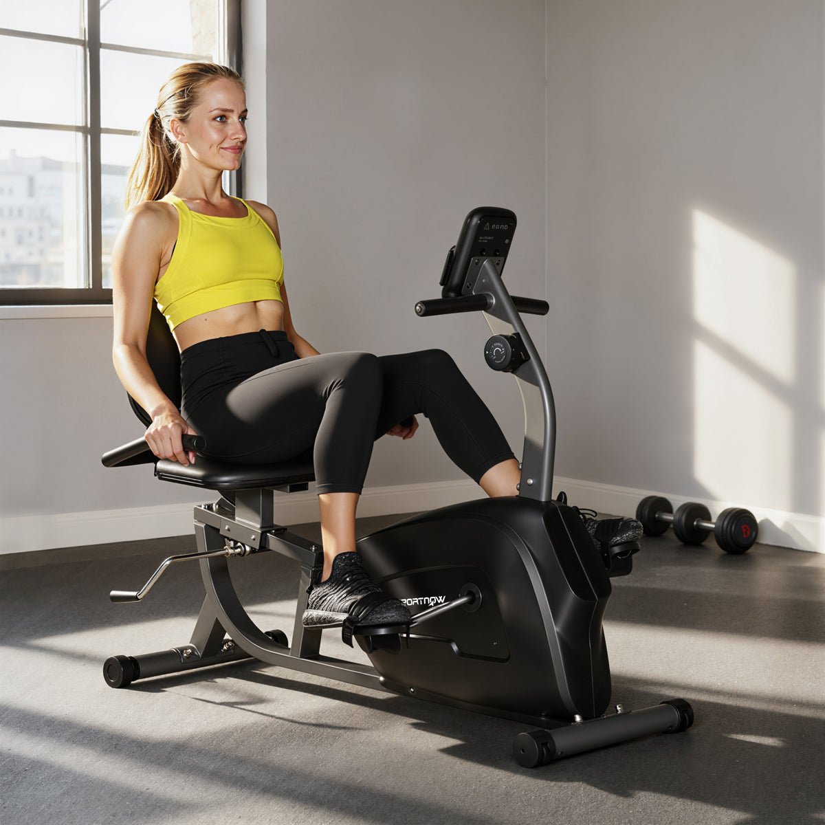 Exercise bike, magnetic recumbent bike, 8 resistance levels, adjustable, LCD monitor, metal, plastic, black (2)