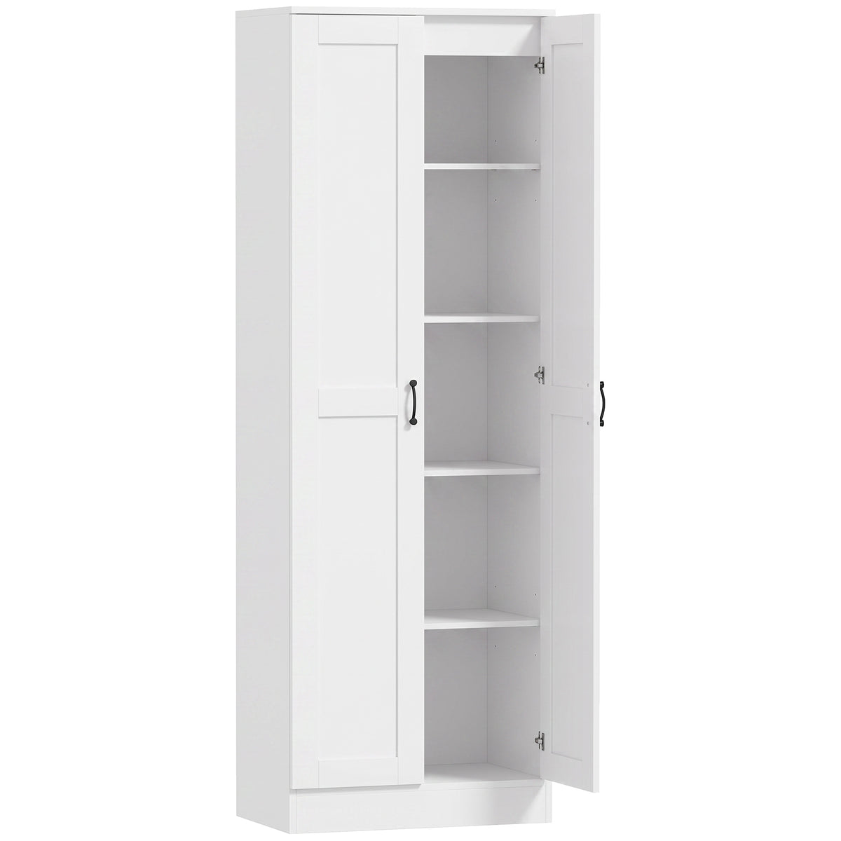 Pantry cabinet 175 cm with storage space, kitchen cabinet with soft-close doors and adjustable shelves, white