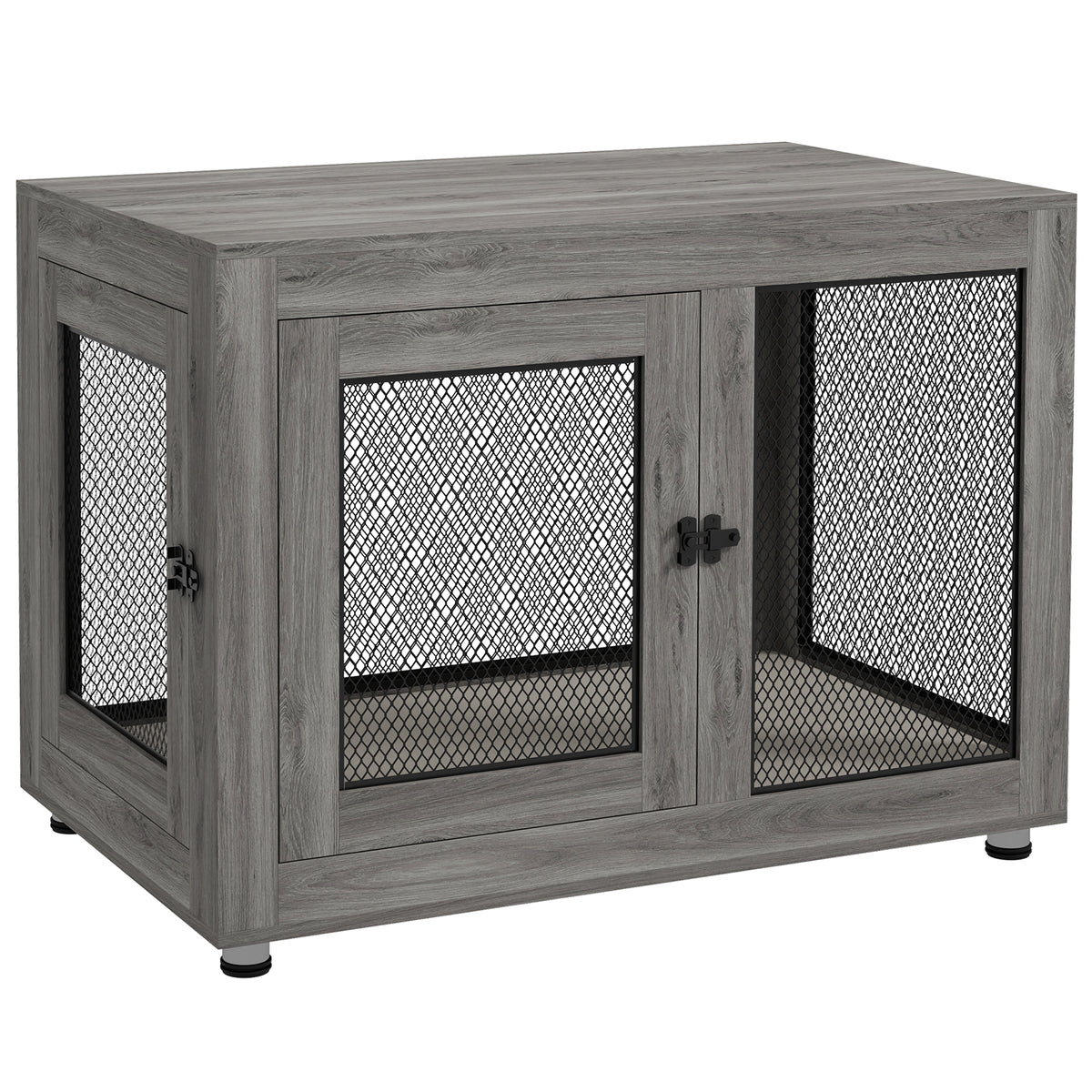 Dog crate, puppy crate, with storage shelf, water-repellent cushion, steel mesh, adjustable feet, 94x60x71.5 cm