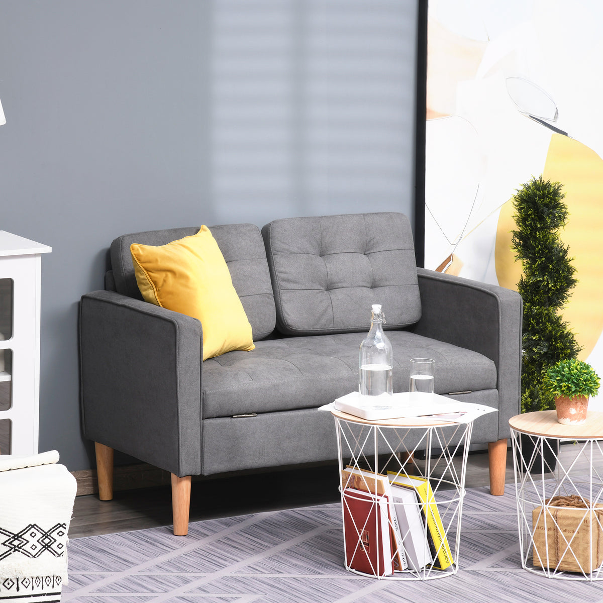2-seater sofa, couch with storage, wooden legs, upholstered velvet-look sofa for living room, bedroom, 117 x 62 (2)