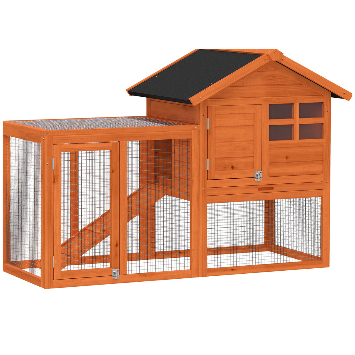 2-Tier Rabbit Hutch with Waterproof Bitumen Roof, Outdoor Run, Ramp, and Doors, Wood, 123.5x62.6x92.5 cm, Orange