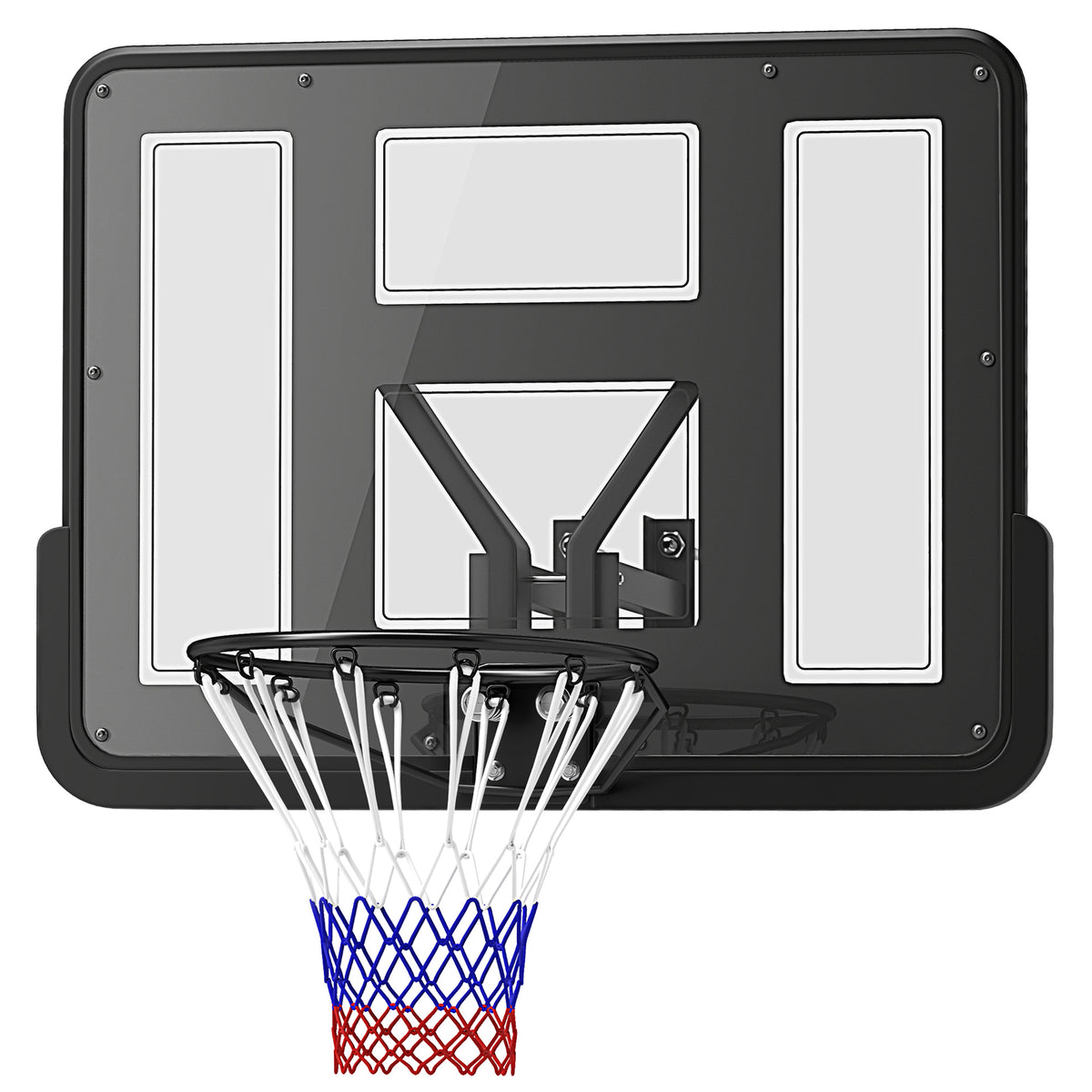 Wall-mounted basketball hoop, tear-resistant net, weather-resistant, durable, for indoor and outdoor use, black – assembled