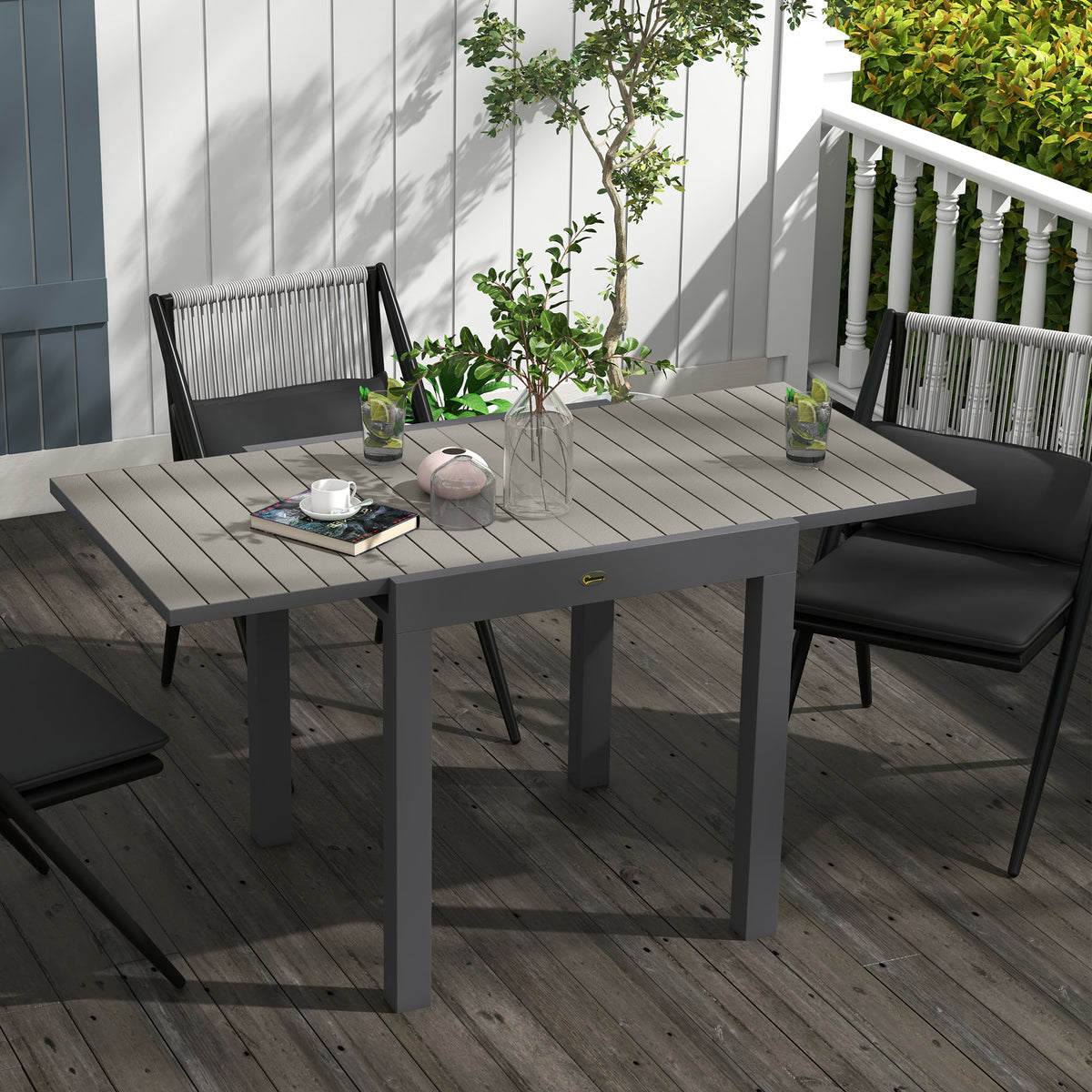 Garden table outdoor table, weather-resistant, 162 x 80 x 75 cm, grey (2)