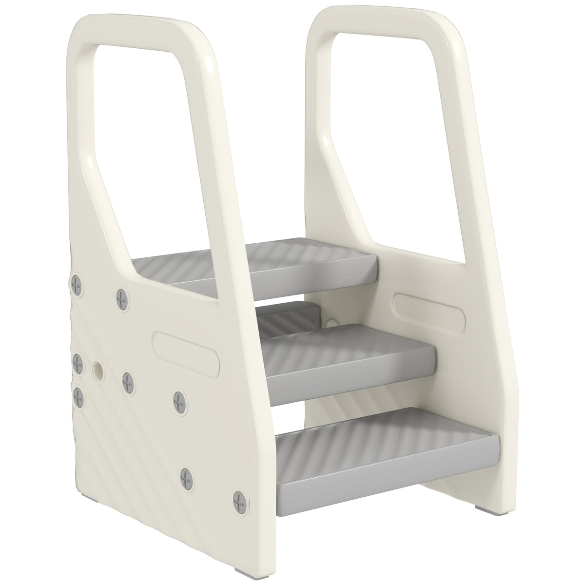Children's step stool, adjustable from 3 to 2 steps, with handle, non-slip, for various rooms, plastic, grey