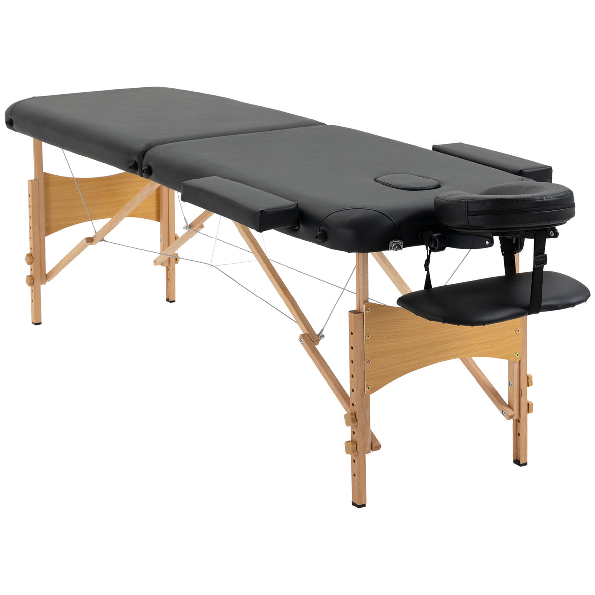 Massage table, foldable massage couch, height-adjustable massage bench for spa, salon, faux leather, wood, black