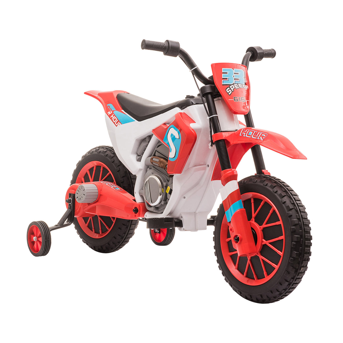 Kids' motorcycle, electric motorcycle, 45 min ride time, with training wheels, from 3 years, red+white, 106.5 x