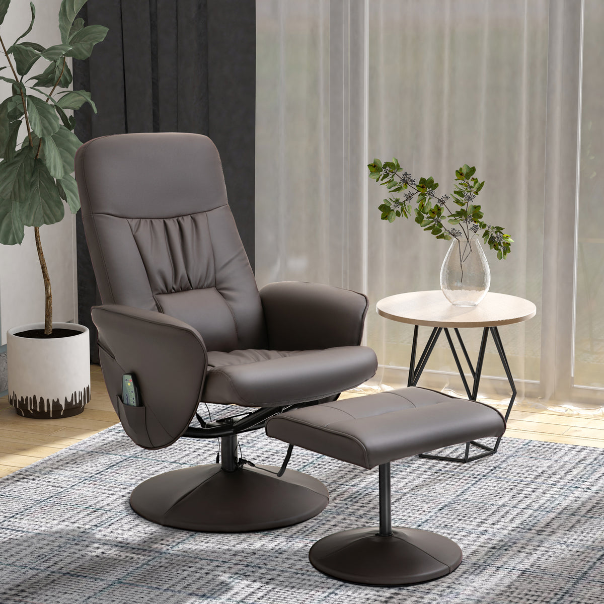Recliner chair with footstool, swivel TV chair with 10 massage points, reclining function, massage chair with (2)