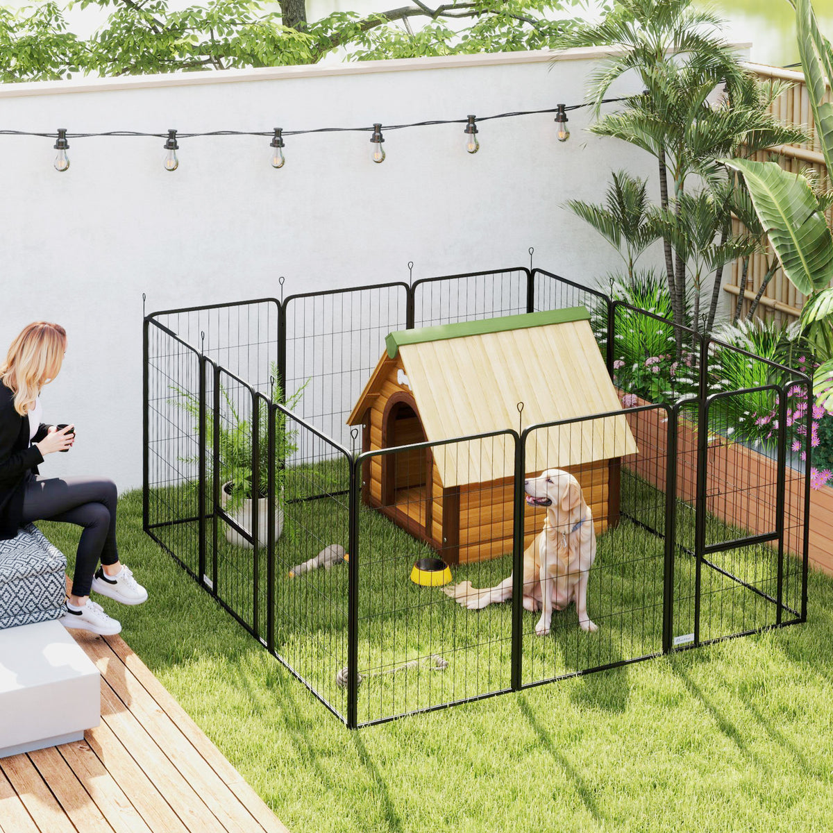 12-piece puppy playpen, puppy enclosure with 12 grid panels, door, ground stakes, flexible, foldable, protective (2)