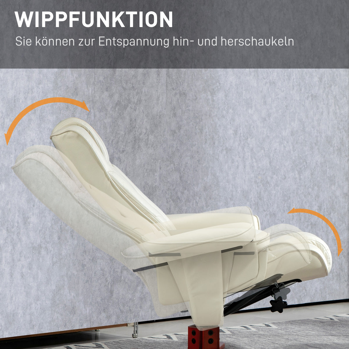 Recliner chair with footstool, faux leather, reclining backrest, up to 150 kg, cream white (5)