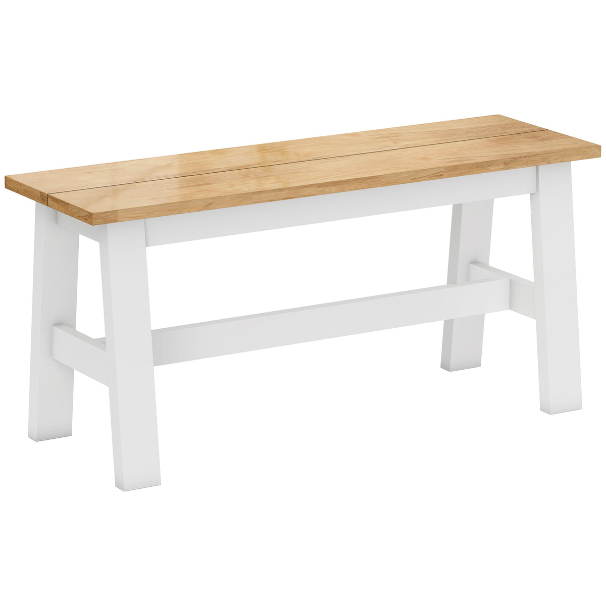 2-seater bench, oak-look wooden bench, stabilizing crossbar, for living room, dining room, hallway, rubberwood