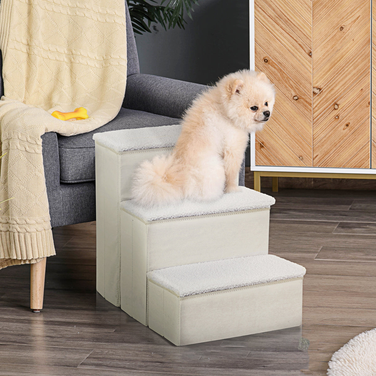 Dog Stairs 3 Steps 48 cm High Pet Stairs for Small and Senior Animals Foldable Cat Stairs Dog Ramp Entry Aid for (2)
