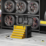 Toolbox empty, 49.7 x 25.3 x 40.7 cm tool chest with 4 drawers, mini-box steel yellow (10)