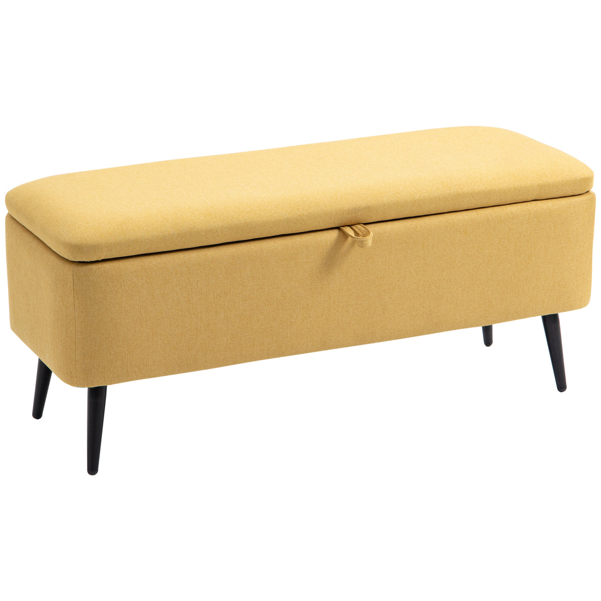 Bench, storage chest, upholstered bench, linen look, up to 150kg, 101x38.5x44.5 cm, yellow