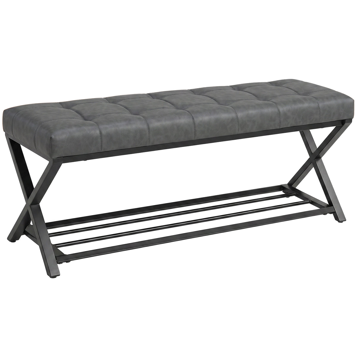 Shoe bench, entryway bench with faux leather cushion, holds up to 220 kg for hallway, entryway, 112 x 37 x 47 cm