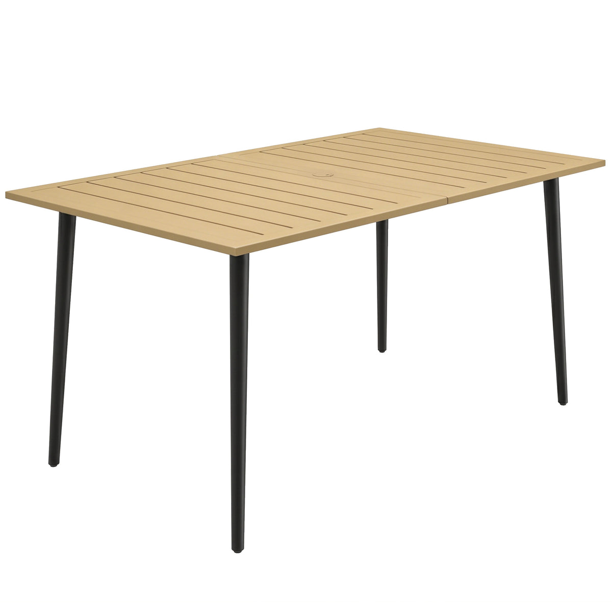 Garden table 150x90cm, weatherproof steel balcony table, balcony table with parasol hole brown