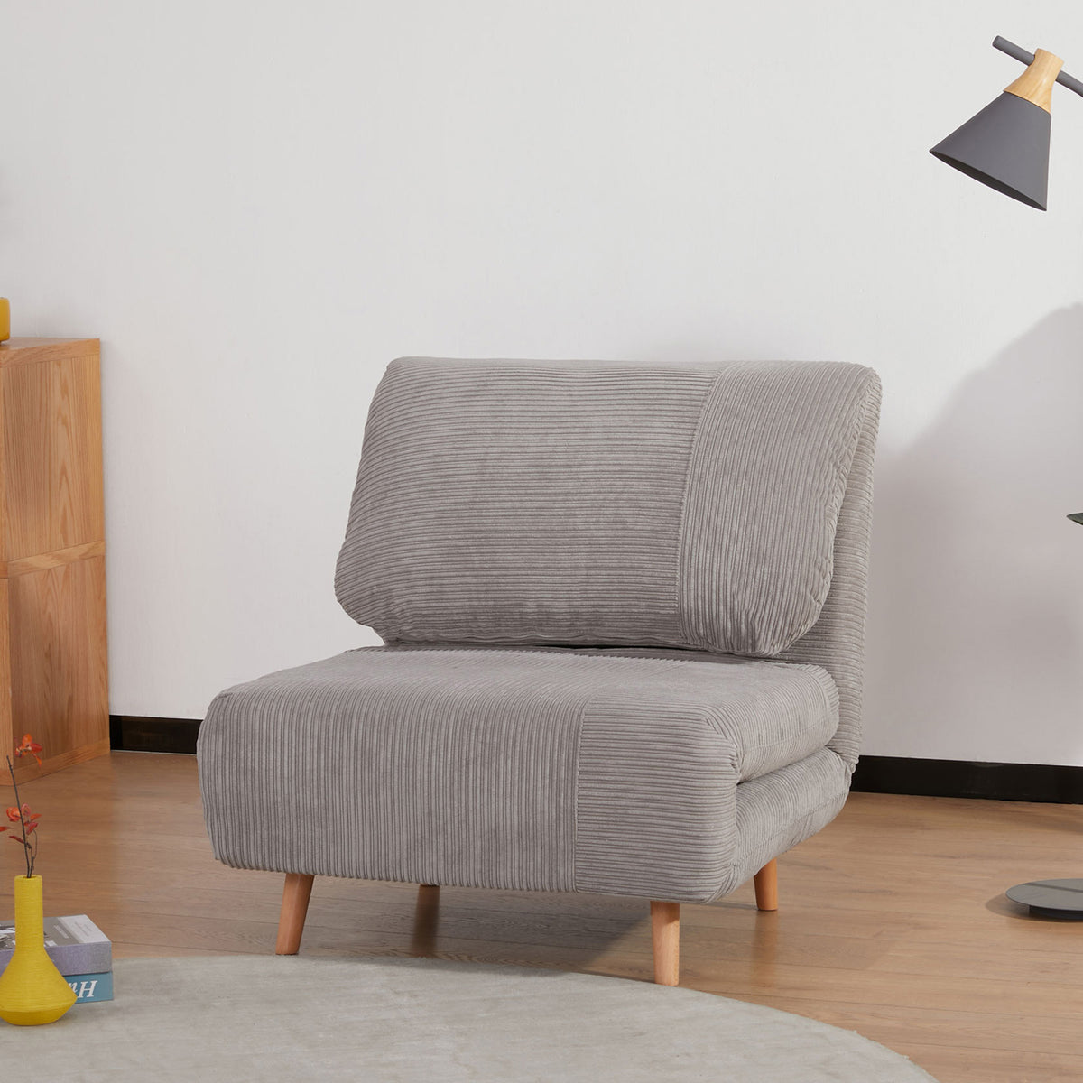 2-in-1 Sleeper Chair Guest Bed, up to 200 kg, adjustable headrest, corduroy look, 82 cm x 8 cm x 83 cm, grey (2)