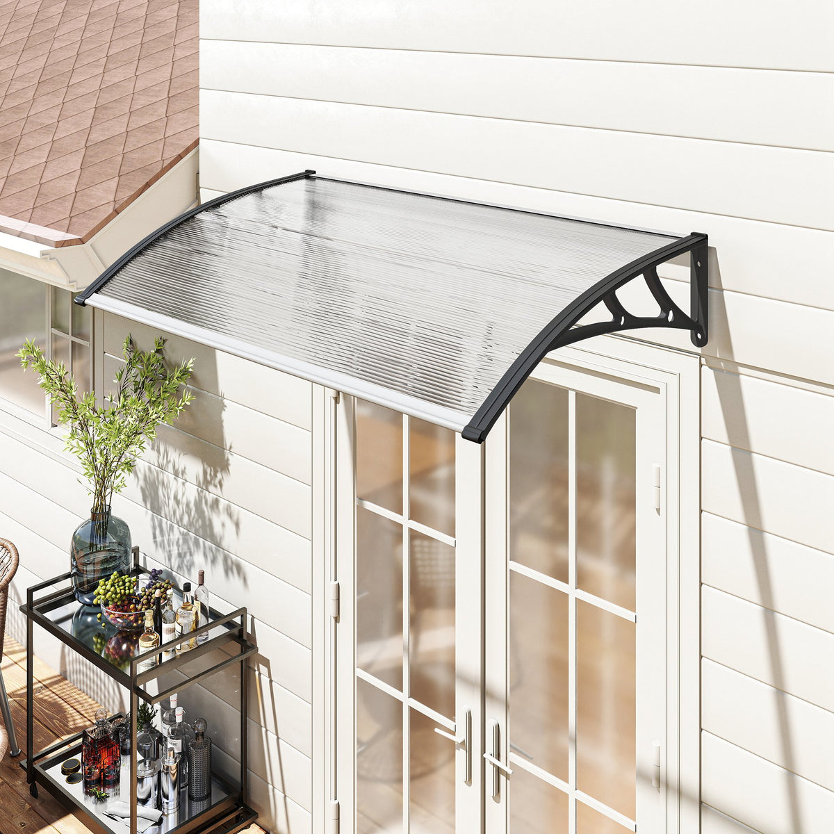 Canopy for front door/window, weatherproof, transparent, aluminum connecting rods/polycarbonate, 110 x 60 x 18 (2)